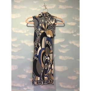 Vintage Emilio Pucci Mock Neck Turtleneck Tunic Top XS S M Blue